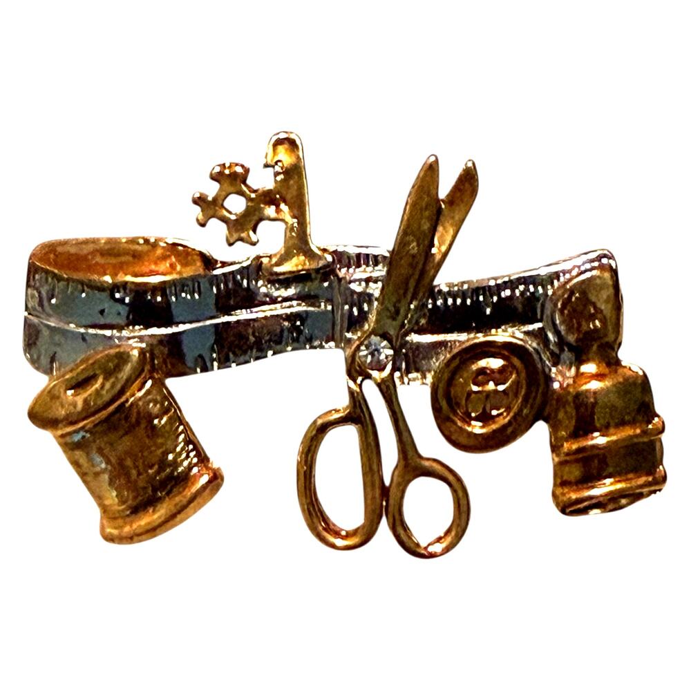 Wholesale Lot of 12 Gold Silver Tone Sewing Tape Measure Scissors Thimble Brooch